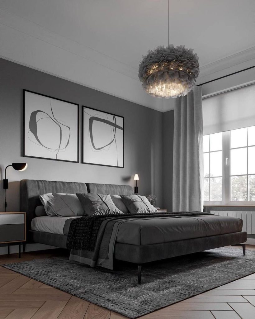 Tông màu xám được sử dụng cho phòng ngủ