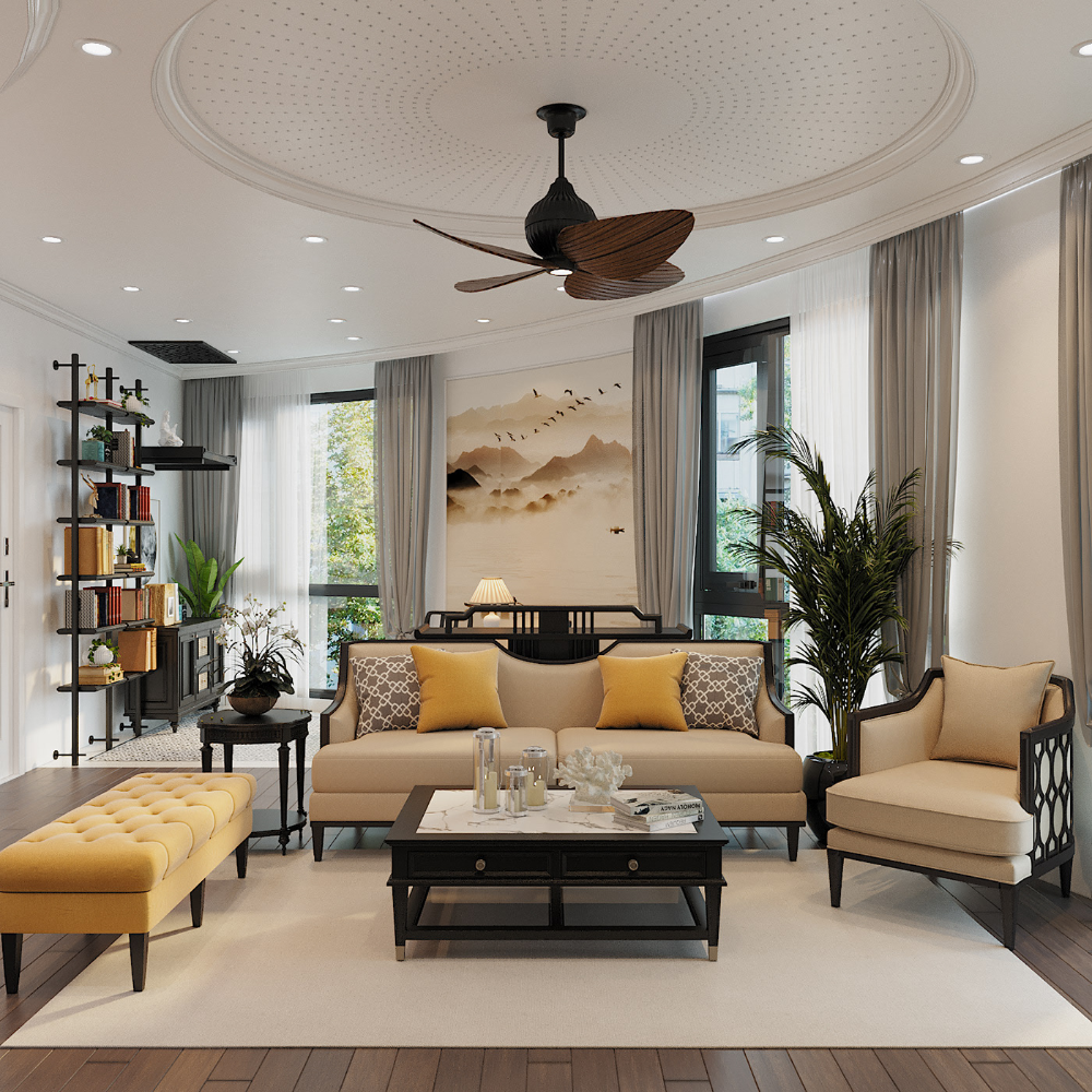 Mẫu thiết kế phòng khách Indochine cách tân hiện đại