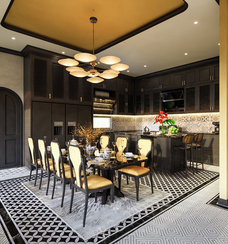 Bàn ăn phong cách Indochine sử dụng gam màu nhiệt đới