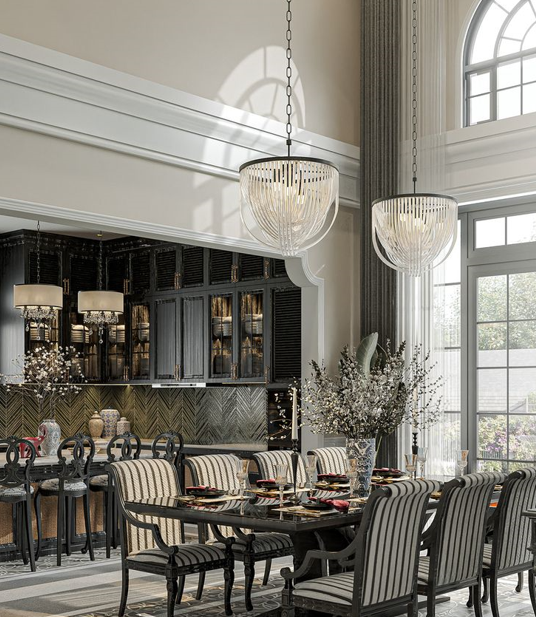 Mẫu bàn ăn phong cách Indochine kẻ sọc