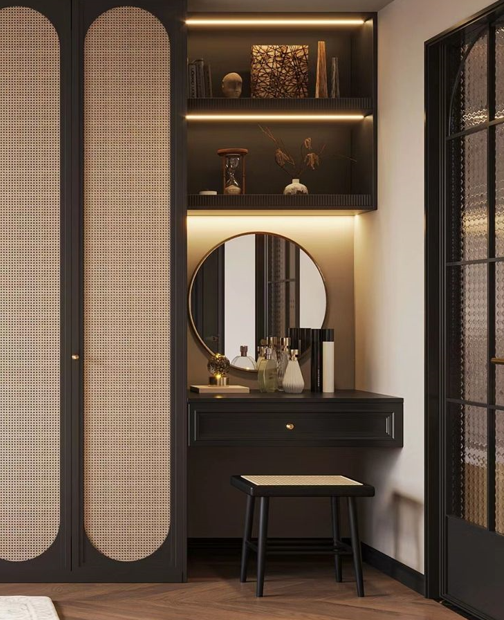 Mẫu bàn trang điểm phong cách Indochine gương tròn