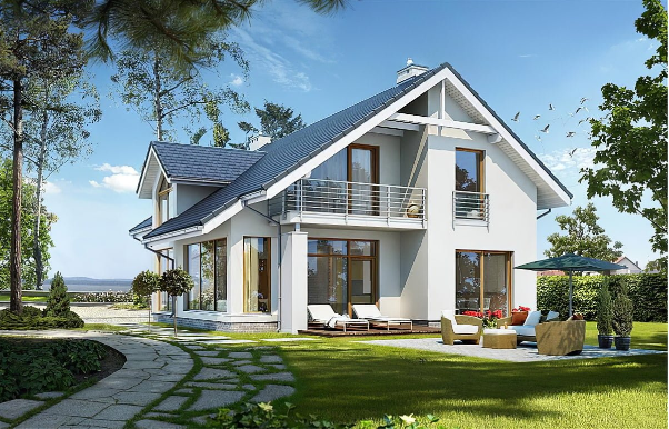 Thiết kế nhà hai tầng mái Thái đẹp có sân vườn
