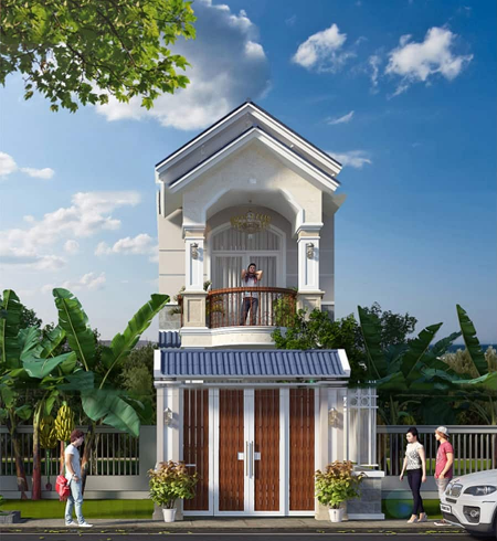 Thiết kế nhà ống 2 tầng mái Thái đẹp và đơn giản