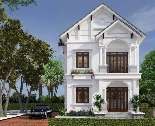 Mẫu nhà vuông 2 tầng mái Thái đẹp mắt và sang trọng