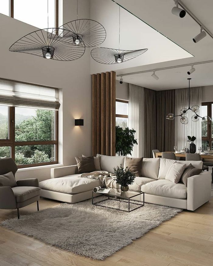 Dùng vách ngăn để phân chia phòng khách liền bếp