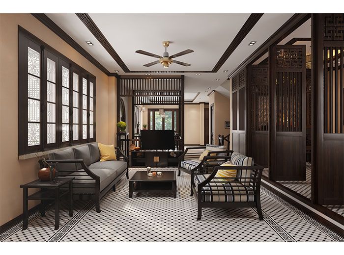 Quạt trần Indochine có thiết kế phù hợp với nội thất phòng khách