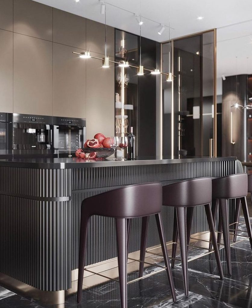 Mẫu quầy bar ngăn bếp và phòng khách cho biệt thự