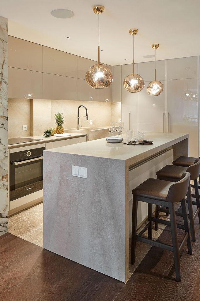 Mẫu quầy bar bếp tối giản, hiện đại