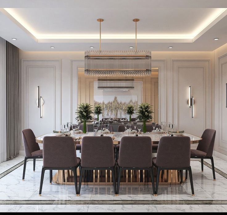 Sàn phòng ăn được sử dụng nền gạch màu trắng sáng cùng với hoa văn đường kẻ tạo cảm giác rộng rãi, cân đối cho không gian