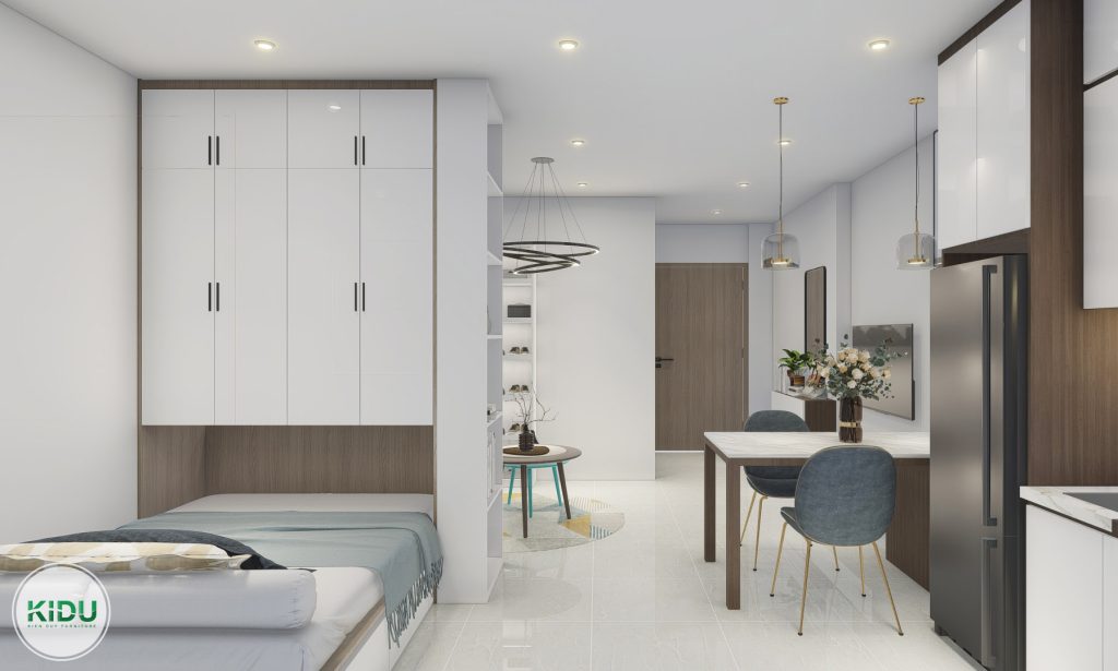 Thiết kế nội thất căn hộ chung cư nhỏ 42,7m2 - KIDU
