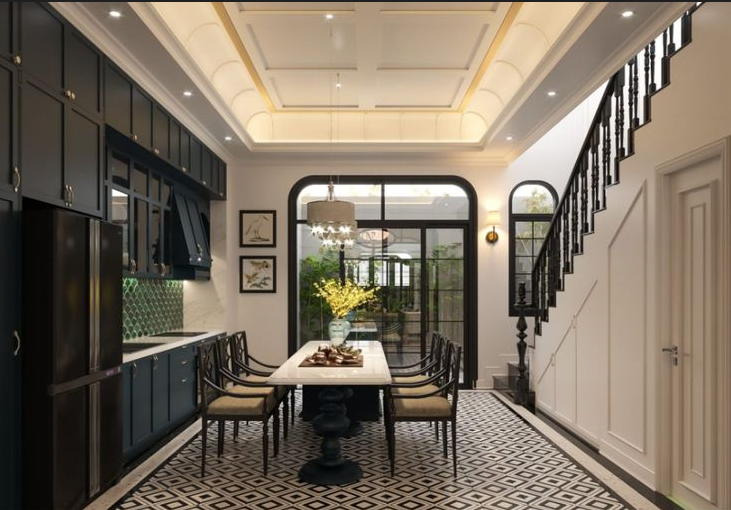 Mẫu tủ dưới gầm cầu thang phong cách Đông Dương sang trọng