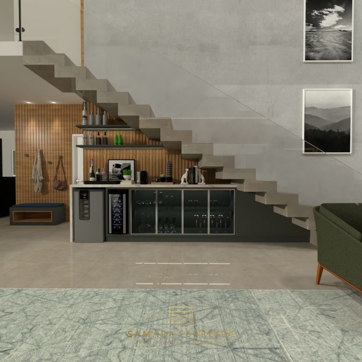 Mẫu tủ gầm cầu thang có kính mờ