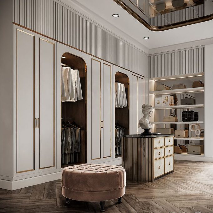 Tủ quần áo tân cổ điển âm tường gọn gàng, sang trọng