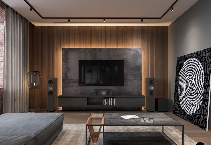 Mẫu vách tivi phòng khách hiện đại bằng gỗ tự nhiên