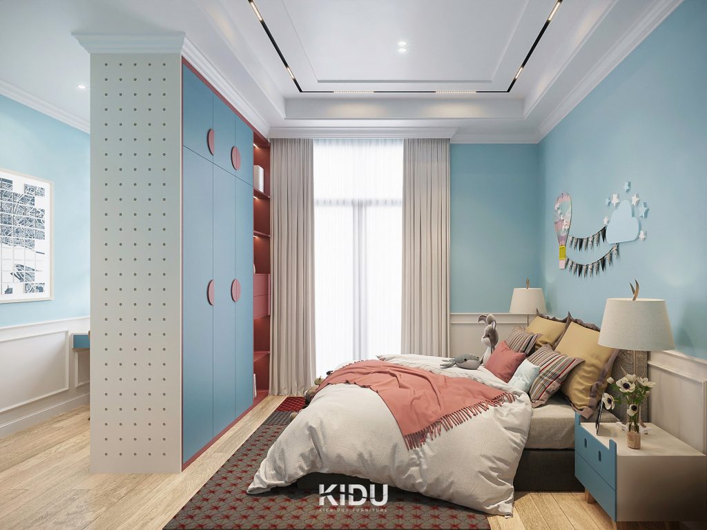 Phòng ngủ cho bé trai với tông màu chủ đạo là xanh da trời